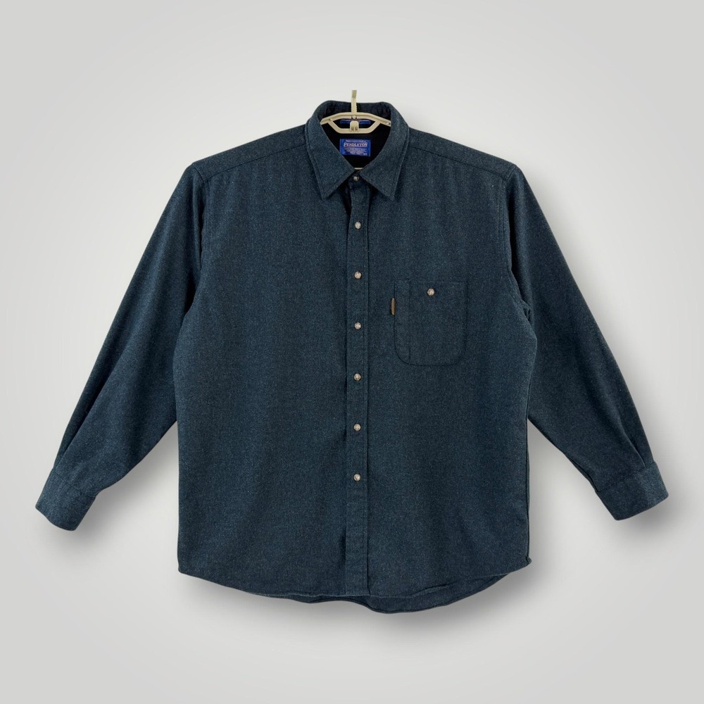 Pendleton Shirt Mens XL Blue‎ Wool Flannel Elbow Patch Button Up USA Fabric